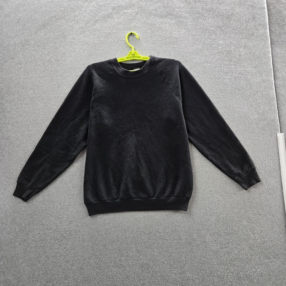 VINTAGE Fruit Of The Loom Women Sweatshirt L Black Fleece 90s Blank READ